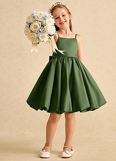 Azazie Davine Flower Girl Dresses Olive A-Line Spaghetti Strap Matte Satin Dress image7