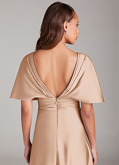Azazie Pamela Robes de demoiselle d'honneur Robe Trapèze en Satin extensible Plissée Rose Perle image6