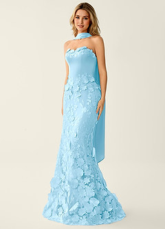 Wrensincia Sky Blue 3D Flower Lace Satin Prom Dress image3