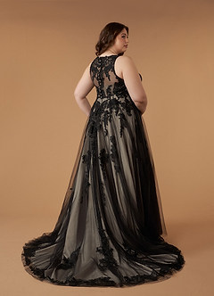 Azazie Melrose Wedding Dresses Black Champagne A-Line Sweetheart Lace Tulle Dress image12