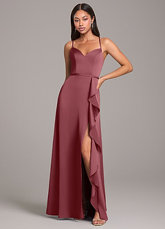 Azazie Naeem Robes de demoiselle d'honneur Robe Trapèze en Satin extensible Rose Du Désert image1