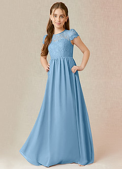 Azazie Delevingne Junior Jurk van Chiffon met A-Lijn Kant Staal Blauw image1