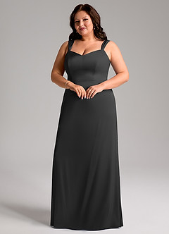 Azazie Denice Bridesmaid Dresses Black Sheath Pleated Stretch Satin Dress image6