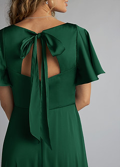 Azazie Kimber Vestidos de damas de honor Vestido de Verde Oscuro de Satén Elástico de Corte en A con Volante image5