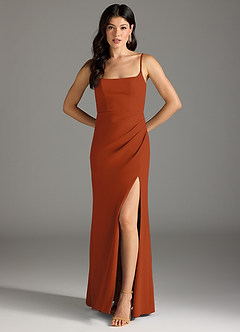 Azazie Rhoda Bridesmaid Dresses Paprika Sheath Pleated Stretch Crepe Dress image5