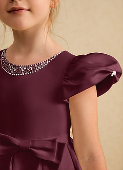 Azazie Pearl Flower Girl Dresses Cabernet Ball-Gown Pleated Matte Satin Dress image6