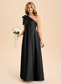 Azazie Penguin Junior Abito A-Line in Raso Elasticizzato Fiocco Nero image5