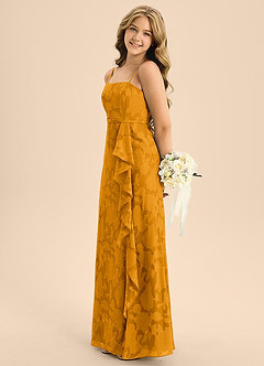 Azazie Kaylee Junior Butterscotch A-Line with Belt Floral Burnout Dress image5