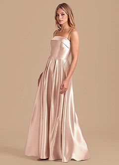 Azazie Lucienne Bridesmaid Dresses English Rose A-Line Pleated Metallic Satin Dress image4