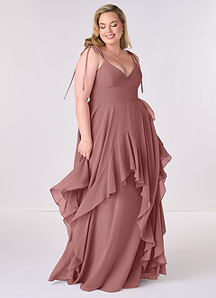 Barbie ♥ Azazie Brautjungfernkleider A-Linie Schleifen Chiffon Kleid Wüstenrose image6