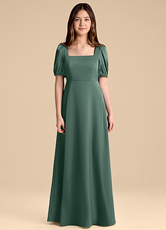 Azazie Briar Junior Eucalyptus A-Line Bow Stretch Satin Dress image7