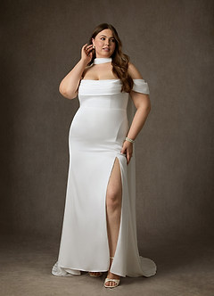 Azazie Blithe Vestidos de novia Vestido de Diamante Blanco de Satén Elástico de Corte Recto con Corte Lateral image19