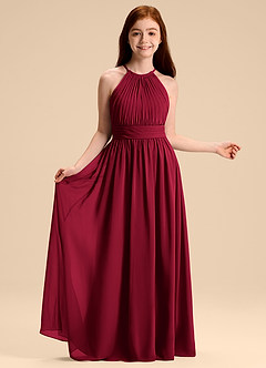 Azazie Malone Junior Burgundy A-Line Pleated Chiffon Dress image6