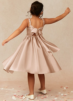 Azazie Cutie Pie Flower Girl Dresses English Rose A-Line Pleated Matte Satin Dress image2
