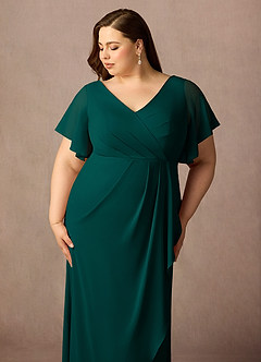 Azazie Song Mother of the Bride Dresses Pine Mermaid V-Neck Pleated Stretch Chiffon Dress image11
