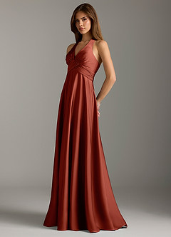 Azazie Tessie Bridesmaid Dresses Terracotta A-Line Pleated Stretch Satin Dress image5