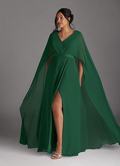 Azazie Isa Mère de la mariée Robes Robe Trapèze en Mousseline de soie Col V plissé Vert Foncé image10