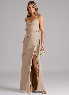 Azazie Nancie Bridesmaid Dresses Taupe Mermaid Ruched Chiffon Dress image3