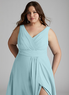 Azazie Karina Bridesmaid Dresses Sea Glass A-Line Pleated Chiffon Dress image11