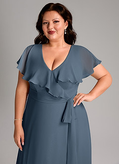 Azazie Lainey Bridesmaid Dresses Neptune A-Line with Pockets Chiffon Dress image6