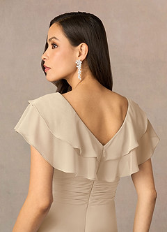 Azazie Snapdragon Mother of the Bride Dresses Champagne A-Line V-Neck Ruched Chiffon Dress image5