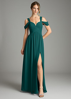 Azazie Lianne Bridesmaid Dresses Peacock A-Line Off the Shoulder Chiffon Dress image2