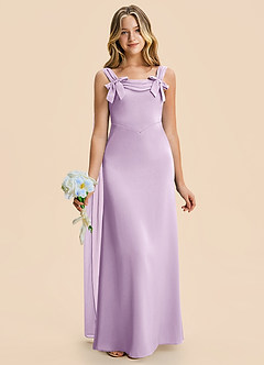 Azazie Chelsea Junior Frosted Lilac Sheath Pleated Stretch Satin Dress image4