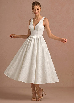 Roxanna White Jacquard Lace Up Back Midi A-line Graduation Dress image1
