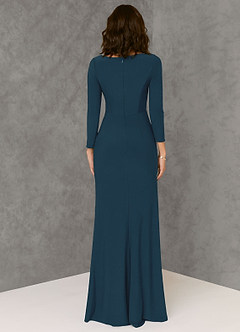 Azazie Safia Schlussverkauf Etui Langarm Luxuriöse Strickwaren Kleid Neptunblau image2