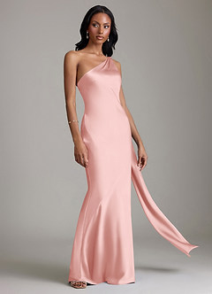Azazie Juniper Jurken voor bruidsmeisjes Jurk van Stretch Satijn met Zeemeermin One-Shoulder Poederroze image5