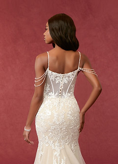 Azazie Denise Wedding Dresses Diamond White Champagne Mermaid Sequins Tulle Dress image6