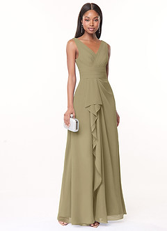 Azazie Julianna Abiti da Damigella Abito A-Line in Chiffon Verde Muschio image1