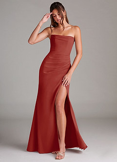 Azazie Leonis Bridesmaid Dresses Terracotta Sheath Strapless Chiffon Convertible Dress image1
