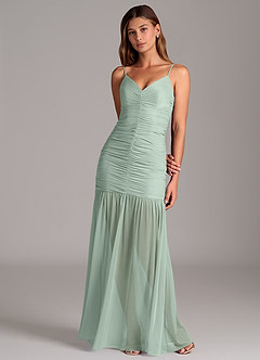 Azazie Aimie Bridesmaid Dresses Agave Mermaid Mesh Dress image4