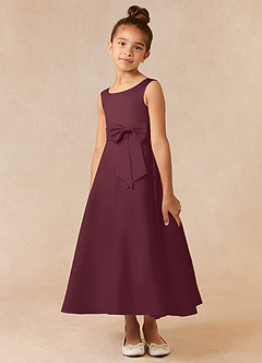 Azazie Lindy vestidos de niña de las flores Vestido de Cabernet de Satin Mate de Acampanado con Plisado image4