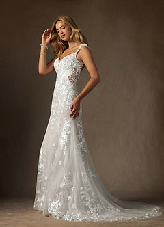 Azazie Salina Abiti da Sposa Abito Sirena in Tulle con Scollo a Cuore e Paillettes Bianco Diamante image4
