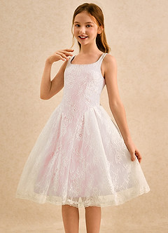 Azazie Cubbie Girls Formal Flower Girl Dresses Blushing Pink A-Line Lace Dress image3
