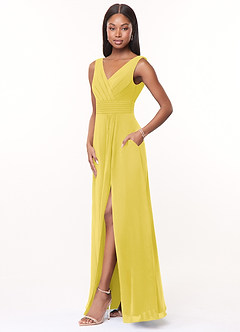 Azazie Karina Bridesmaid Dresses Canary A-Line Pleated Chiffon Dress image3