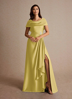 Azazie Branford Abiti per la Madre della Sposa Abito A-Line in Raso Elasticizzato Plissettato Canarino image7