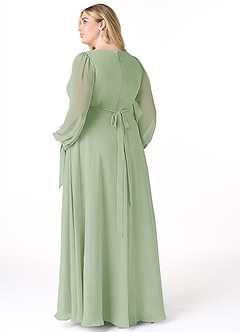 Azazie Leonia Bridesmaid Dresses Dusty Sage A-Line Long Sleeve Chiffon Dress image9