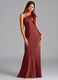 Azazie Yuanna Bridesmaid Dresses Terracotta Mermaid One Shoulder Stretch Satin Dress image3
