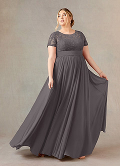Azazie Annette Mother of the Bride Dresses Steel Grey A-Line Lace Chiffon Dress image7