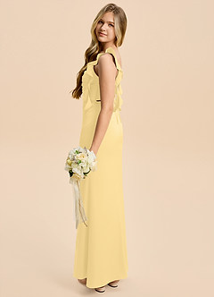 Azazie Jessamine Junior Butter A-Line Ruched Stretch Satin Dress image3