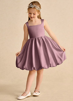 Azazie Nirvana Flower Girl Dresses Vintage Mauve Ball-Gown Ruched Matte Satin Dress image3