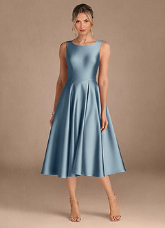 Azazie Fulton Mother of the Bride Dresses Dusty Blue A-Line Pleated Stretch Satin Dress image5
