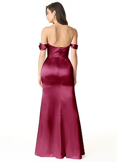 Azazie Liv Bridesmaid Dresses Burgundy Sheath Off the Shoulder Metallic Satin Convertible Dress image4