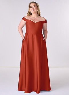 Barbie ♥ Azazie Bridesmaid Dresses Rust A-Line Off the Shoulder Stretch Satin Convertible Dress image6