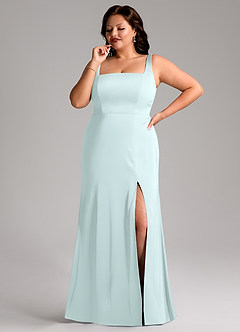 Azazie Frostine Bridesmaid Dresses Sea Glass A-Line Bow Stretch Satin Dress image10
