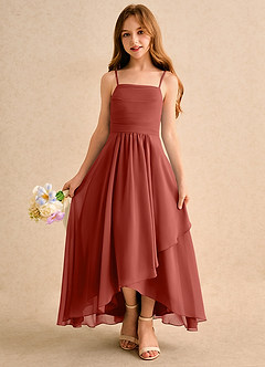 Azazie Twilight Dance Girls Formal Blumenmädchenkleider A-Linie Plissee Chiffon Kleid Terrakotta image4