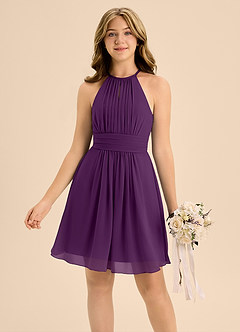 Azazie Bonnie Junior Grape A-Line Pleated Chiffon Dress image3